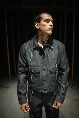 CHAINED DENIM JACKET - NAVY