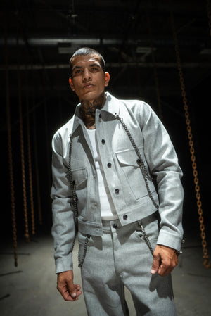 CHAINED DENIM JACKET - GREY