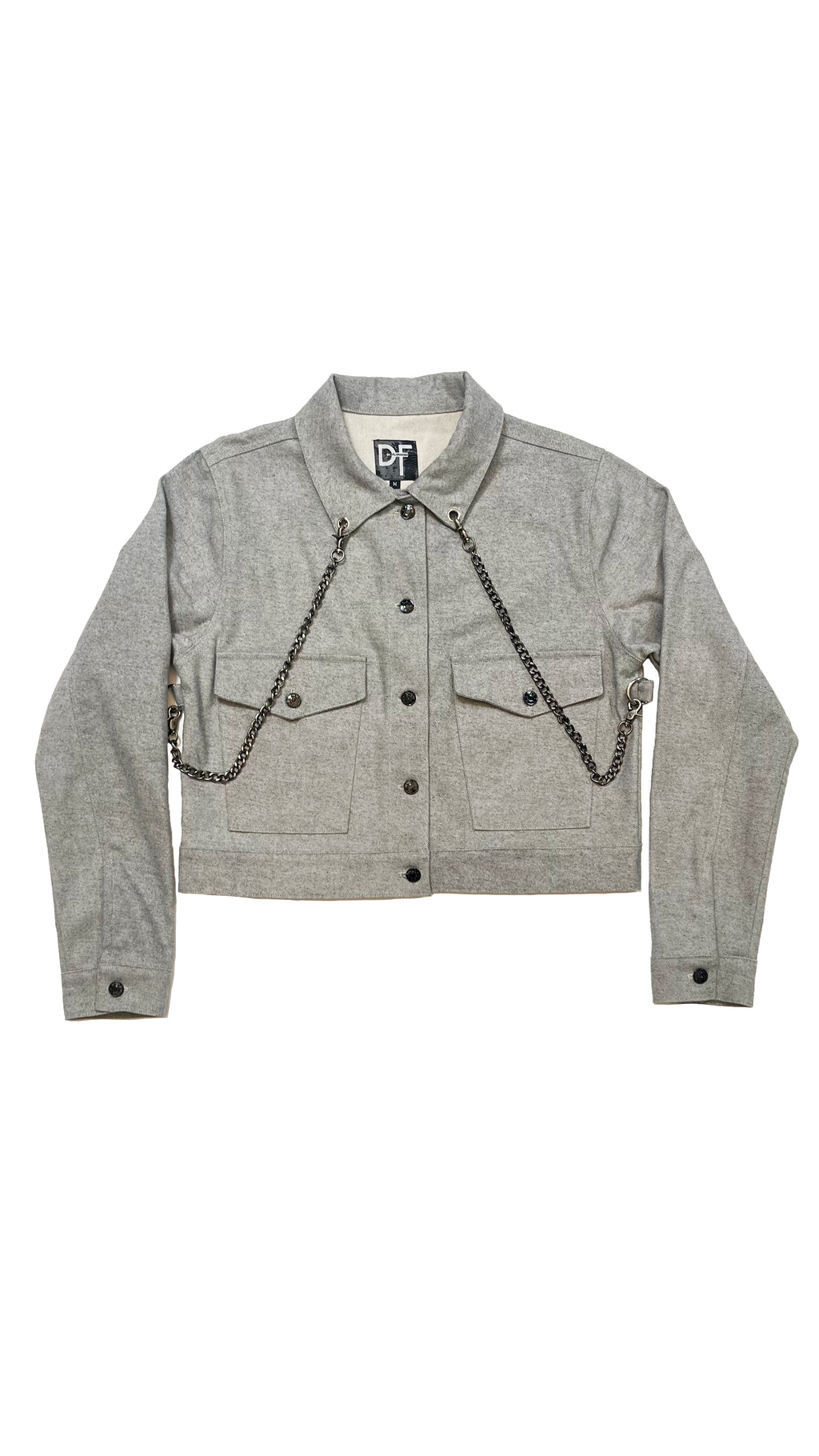 CHAINED DENIM JACKET - GREY